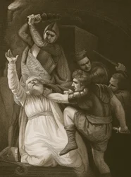 Der Tod von Becket, graviert von J. Stowe, Illustration aus David Humes 