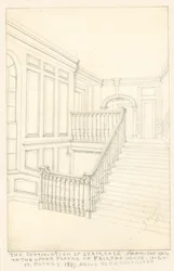 Fortsetzung der Treppe, vom Saal zu den oberen Stockwerken, Fairfax House, High Street, Putney, 1887