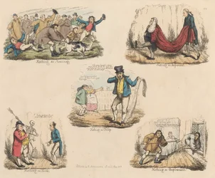 Satz von vier: Viel Lärm um nichts oder Illustrationen alter Sprichwörter