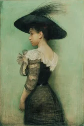 Dame mit schwarzem Kleid und Hut (Alice Hauser)