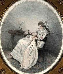 Das Miniaturbild betrachtend, graviert und veröffentlicht vom Künstler