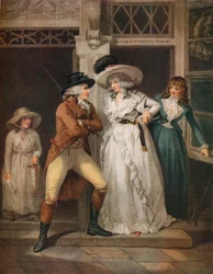 Die Tür zur Taverne, Laetitia, von ihrem Verführer verlassen, wird der Stadt preisgegeben, 1789