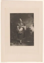 Junge Frau mit Haube und einem Korb in einer Landschaft