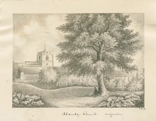 Aldridge Kirche: Feder- und Waschzeichnung, 19. Jh.