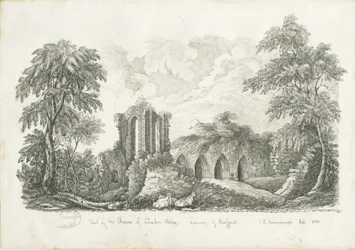 Croxden Abbey: Feder- und Tintenzeichnung