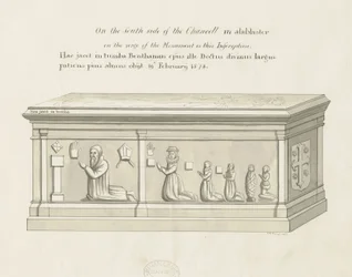 Eccleshall Kirche - Grab von Bischof Bentham (Feder- und Waschzeichnung)