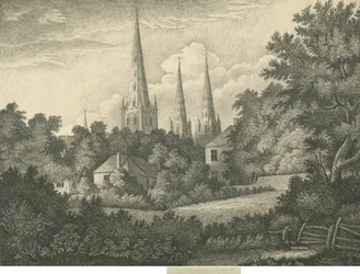 Lichfield Kathedrale - Nordostansicht: Feder- und Tuschzeichnung, 1835