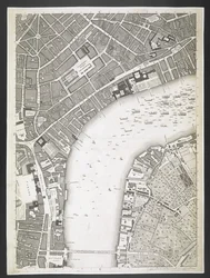 Plan von London, The Strand, Westminster Bridge, ein Plan der Städte London und Westminster und des Stadtteils Southwark; aus einer tatsächlichen Vermessung, erstellt von JOHN ROCQUE, Landvermesser, und graviert von John Pine