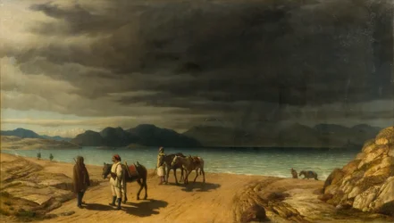 Landschaft mit See und griechischen Soldaten