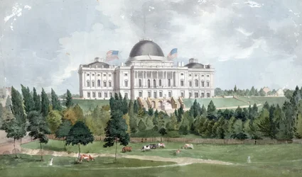 Westfront des Kapitols der Vereinigten Staaten mit Kühen im Vordergrund 1831
