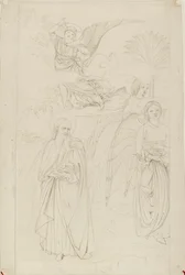 Zeichnung von Abraham, der sich von den Engeln trennt, nach Benozzo Gozzoli, 1845