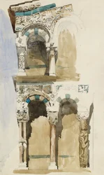 Teil der Fassade der zerstörten Kirche San Michele in Foro, Lucca, 1846