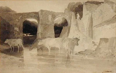Brücke und Kühe