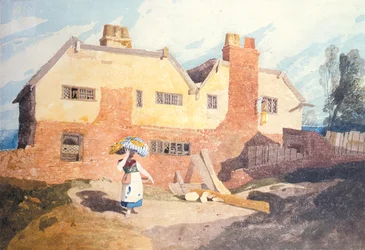Häuser mit einer Wäscherin (Elm Hill, Norwich) um 1808-9