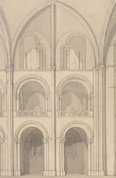 Perspektivische Erhebung eines Teils der Abteikirche Saint Stephen in Caen, Normandie