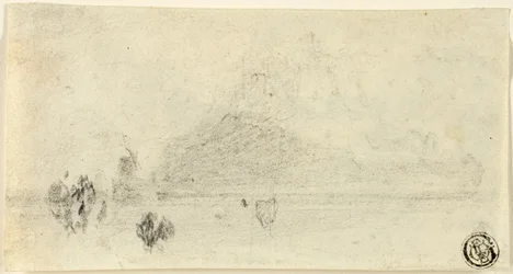 Skizze von Mont Saint Michel (recto); Gebäude am Wasser (verso)