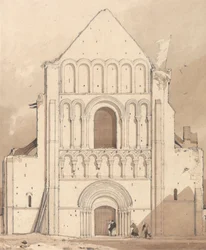 Westfassade der Kirche von Oyestraham [Ouistreham], nahe Caen, Normandie