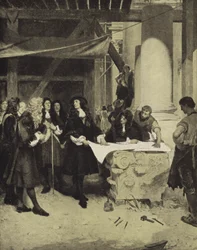 König Karl II. besucht Sir Christopher Wren während des Baus der St. Paul