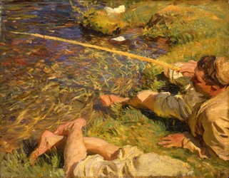Val d"Aosta: Ein Mann beim Angeln, ca. 1907