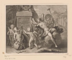 Engel mit Musikinstrumenten bei einem Denkmal