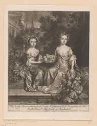 Porträt von Henrietta und Katherine Hyde mit einer Taube The Lady Henrietta and the Lady Katherine Hide Daughters to the / Right Honorable the Earle of Rochester (Titel auf Objekt)