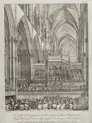 Konzert zum Gedenken an den 25. Todestag von Georg Friedrich Händel (1685-1759) - Ansicht der Galerie, die für den Empfang ihrer Majestäten der königlichen Familie vorbereitet wurde