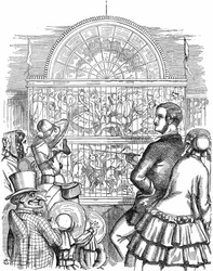 Albert, Prinzgemahl von Königin Victoria, zeigt den Kristallpalast und die Große Ausstellung im Hyde Park, London. John Tenniel Karikatur aus Punch London, 1851. Holzstich
