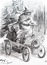 Weihnachtsmann rast durch den Schnee. Von John Tenniel (1820-1914), ein englischer Illustrator, Grafikhumorist und politischer Karikaturist