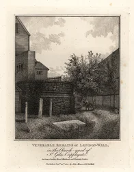 Überreste der römischen Londoner Mauer im Kirchhof von St Giles, Cripplegate
