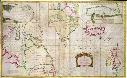 Karte der Meere und Meerenge, die die Möglichkeit einer Nordwestpassage zwischen der Hudson Bay und dem Südmeer zeigt