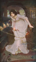 Die Dame von Shalott blickt auf Lancelot, 1894, um 1930.