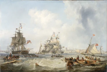 Kriegsschiffe vor dem Hafen von Portsmouth