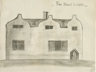 Lichfield - Grammar School: Sepia-Waschzeichnung, undatiert [1784]