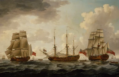 H.M.S. Tyrall in drei Positionen vor Antigua