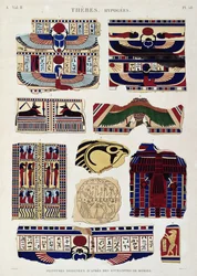 Illustrationen von bemalten Designs aus den Wicklungen der Mumien, Hypogees, Theben, Platte 58 aus Band II von 