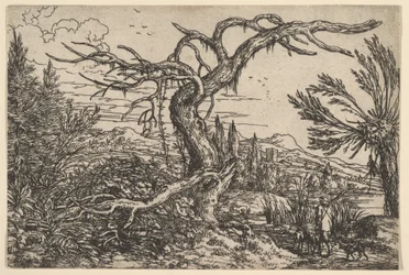 Landschaft mit einem Jäger und seinen Hunden