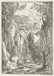 Felsenlandschaft mit antikem Tempel