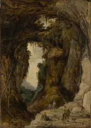 Landschaft mit Grotte und einem Reiter, ca. 1616