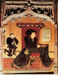 Porträt von Inigo Lopez de Mendoza, Marquis von SANTILLANA (1398-1458), spanischer Lyriker. Sammlung der spanischen Herzöge. Gemälde von Jorge INGLES (15. Jahrhundert)