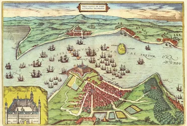 Elsinore, Dänemark, aus Civitates Orbis Terrarum von Georg Braun (1541-1622) und Frans Hogenburg (1535-90), ca. 1572