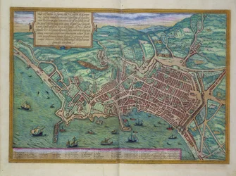 Karte von Neapel, aus „Civitates Orbis Terrarum“ von Georg Braun (1541-1622) und Frans Hogenberg (1535-1590), um 1572