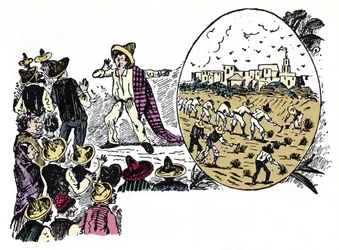 Die Mexikanische Revolution (1910-1920): Geschichte der harten Arbeit eines Arbeiters im Valle Nacional, um 1908 - Holzschnitt von Jose Guadalupe Posada (1852-1913)