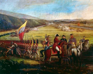 Truppen von General Narino, ein Begleiter von Bolivar, während der Schlacht von Calibio