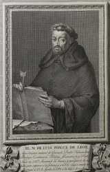 Barcelon, Juan (1739-1801). Porträt von Fray Luis de Leon. 1791. (36 x 23,8 cm). LEON, Fray Luis de (1528-1591). Spanischer Dichter, Prosaautor, Theologe und Augustinerphilosoph. Gravur. SPANIEN. KASTILIEN UND LEON. Salamanca. Universitätsbibliothek Salama
