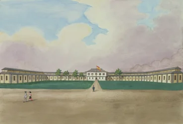 Die neue Zigarrenfabrik in Meisic, aus dem Flebus-Album der Ansichten in und um Manila, ca. 1845