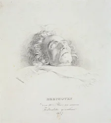 Ludwig van Beethoven (1770-1827) auf seinem Sterbebett, 28. März 1827