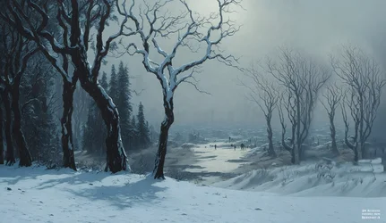 JJM rekreiert Bierstadt-A: Winter in Yosemite (Schlittschuhläufer)