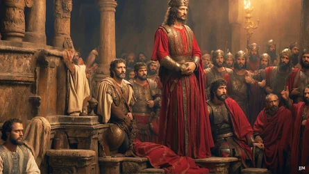 Jesus angeklagt und von Pilatus verurteilt