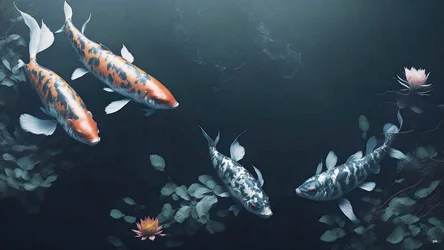 Tintenmalerei: Koi-Karpfen rot-weiß 01