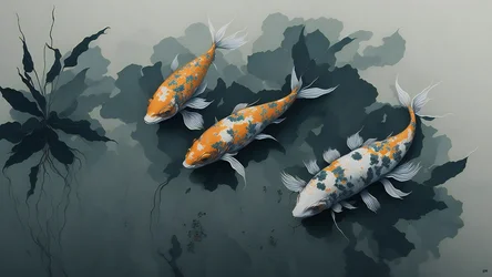 Tintenmalerei: Koi-Karpfen 02